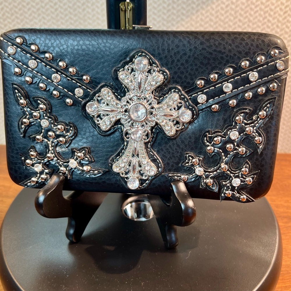 NWOT Black Vegan Leather Crucifix Wallet/ Clutch